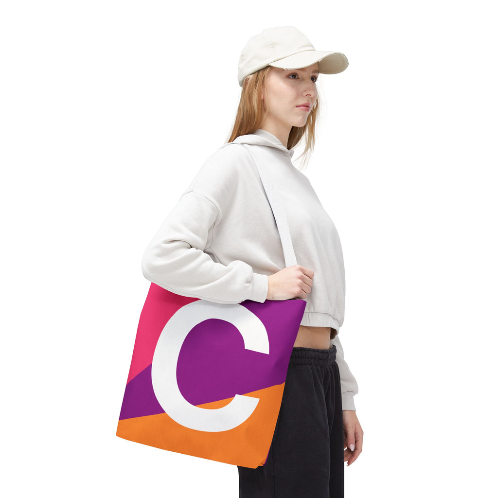 Monogram 'C' Colorblock Tote Bag — Personalized Initial C Shoulder Tote