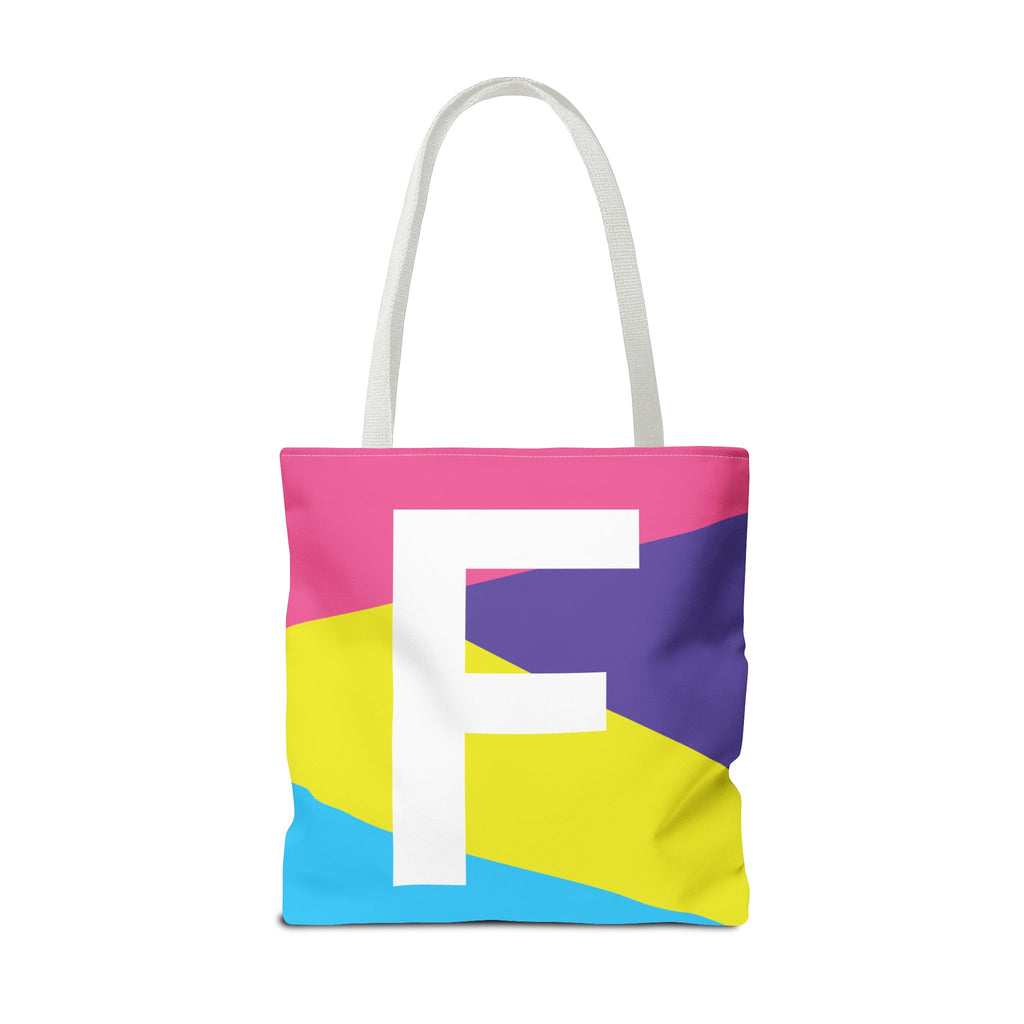 Monogram 'F' Colorblock Tote Bag — Personalized Initial F Shoulder Tote