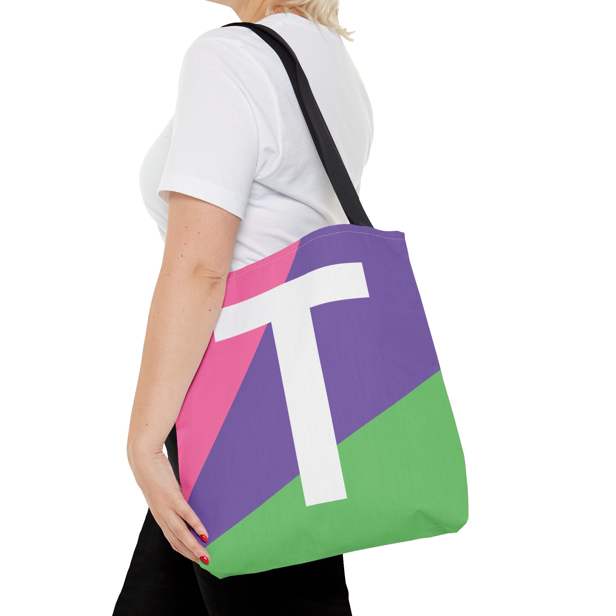 Monogram 'T' Colorblock Tote Bag — Personalized Initial T Shoulder Tote