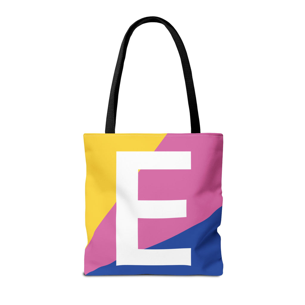 Monogram 'E' Colorblock Tote Bag — Personalized Initial E Shoulder Tote