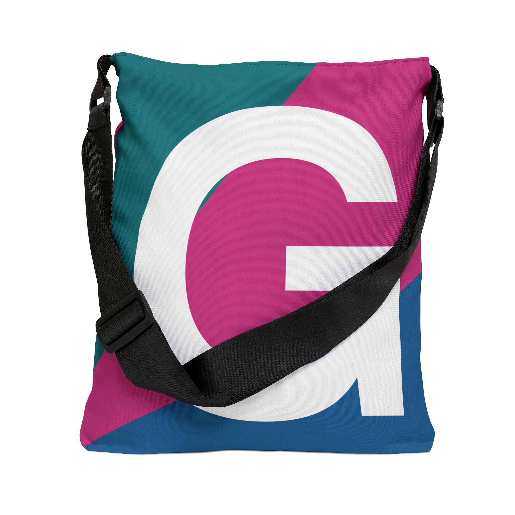 Initial Letter 'G' Colorblock Adjustable Tote Bag — Monogram Alphabet Shoulder Bag