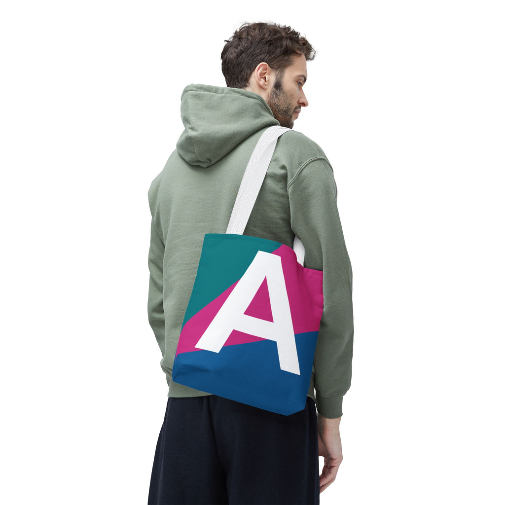 Monogram 'A' Colorblock Tote Bag — Personalized Initial A Shoulder Tote