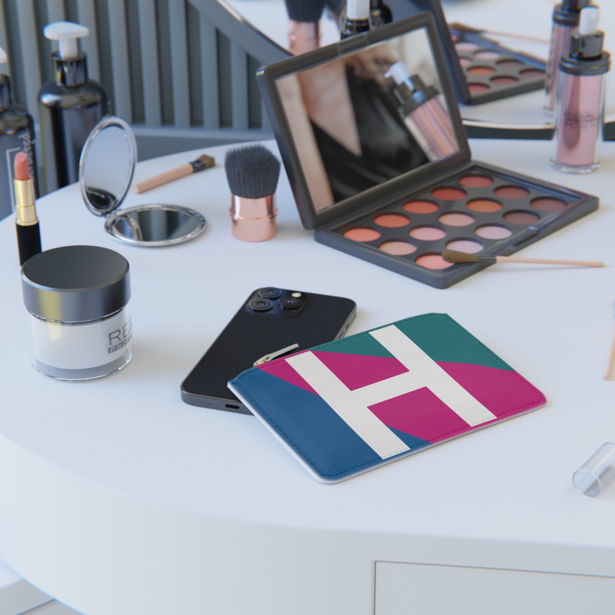 Initial H Mini Clutch — Colorblock Monogram Wristlet Wallet