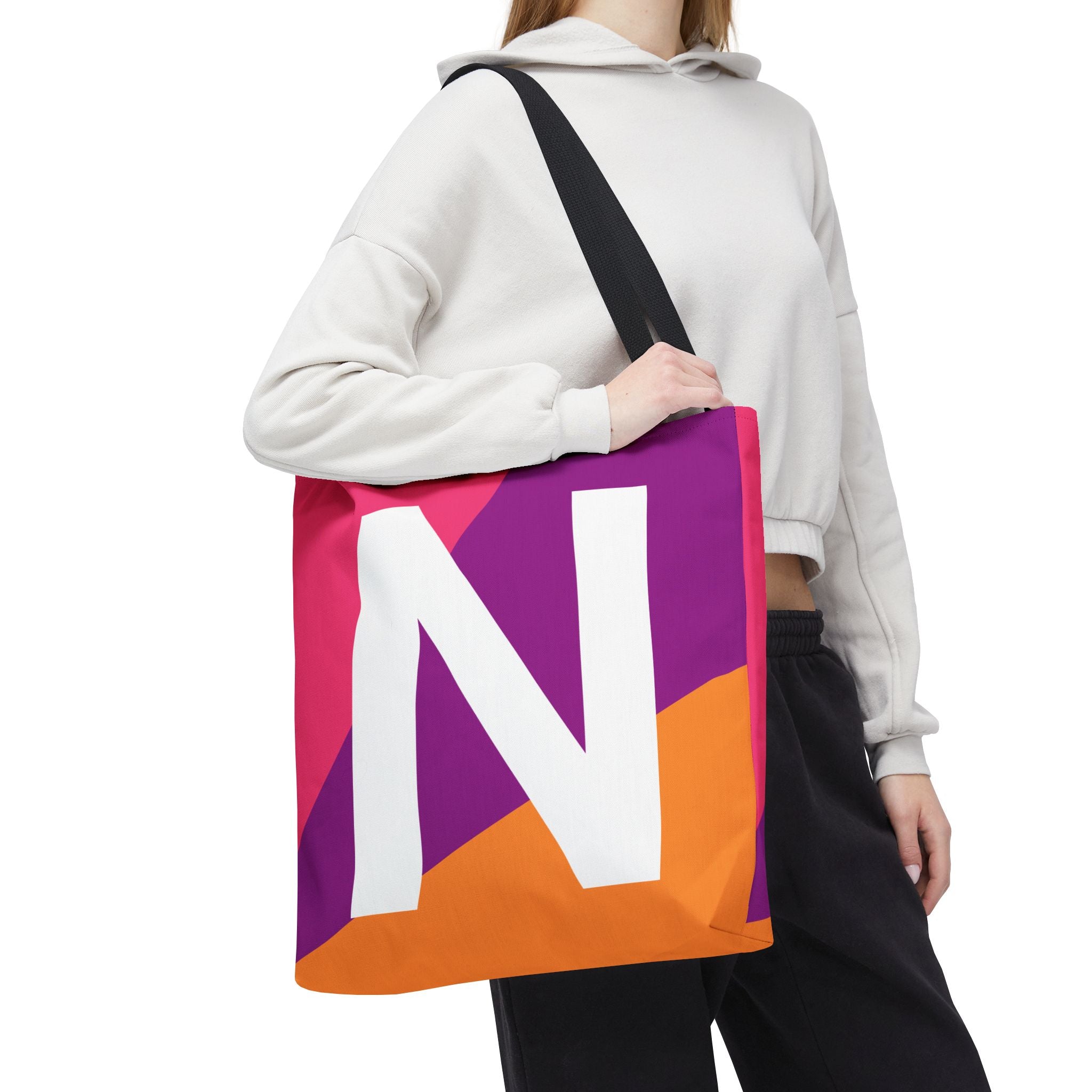Monogram 'N' Colorblock Tote Bag — Personalized Initial N Shoulder Tote