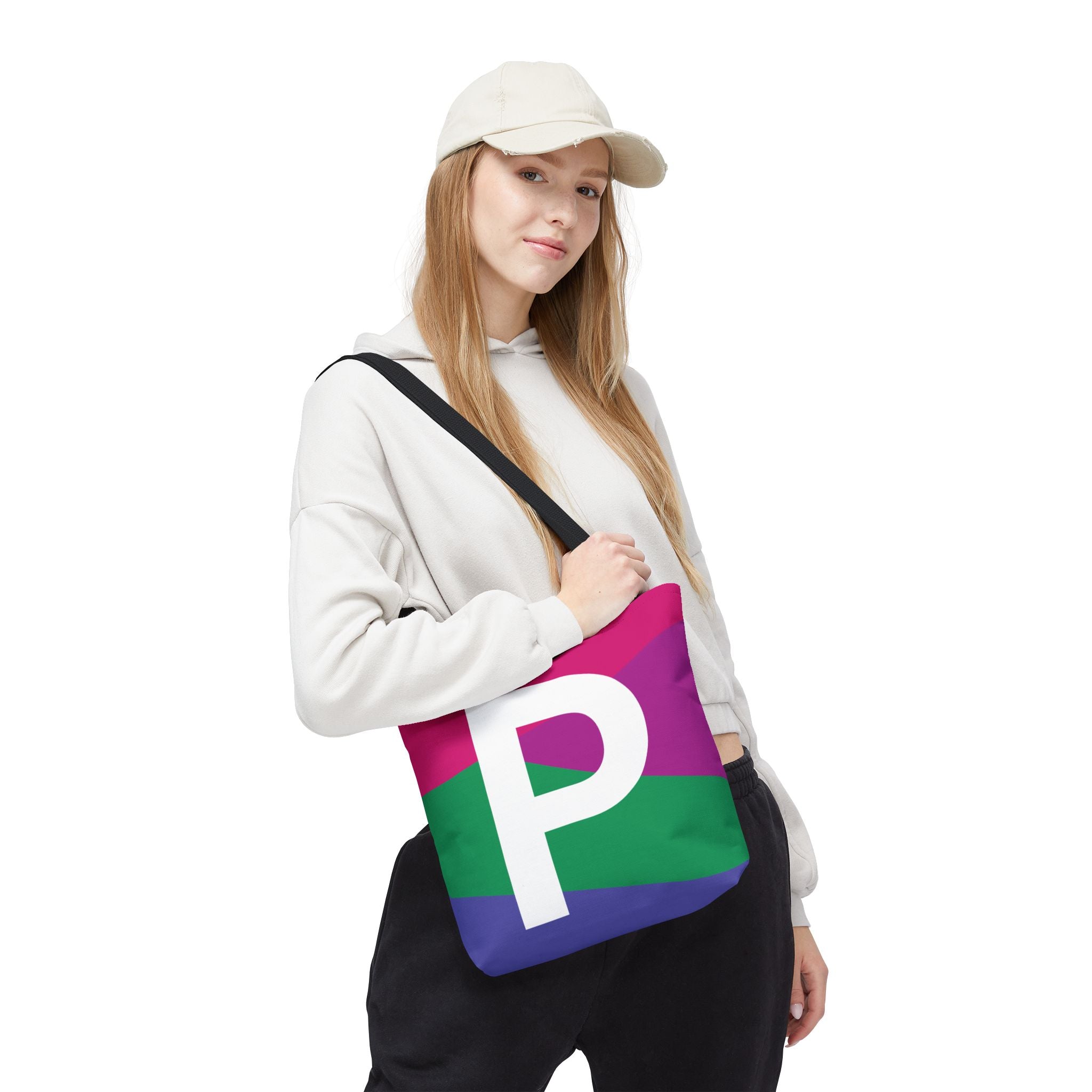 Monogram 'P' Colorblock Tote Bag — Personalized Initial P Shoulder Tote