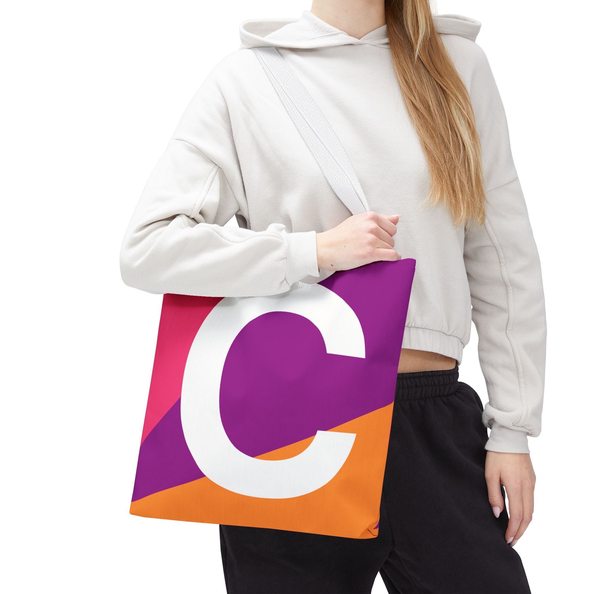 Monogram 'C' Colorblock Tote Bag — Personalized Initial C Shoulder Tote