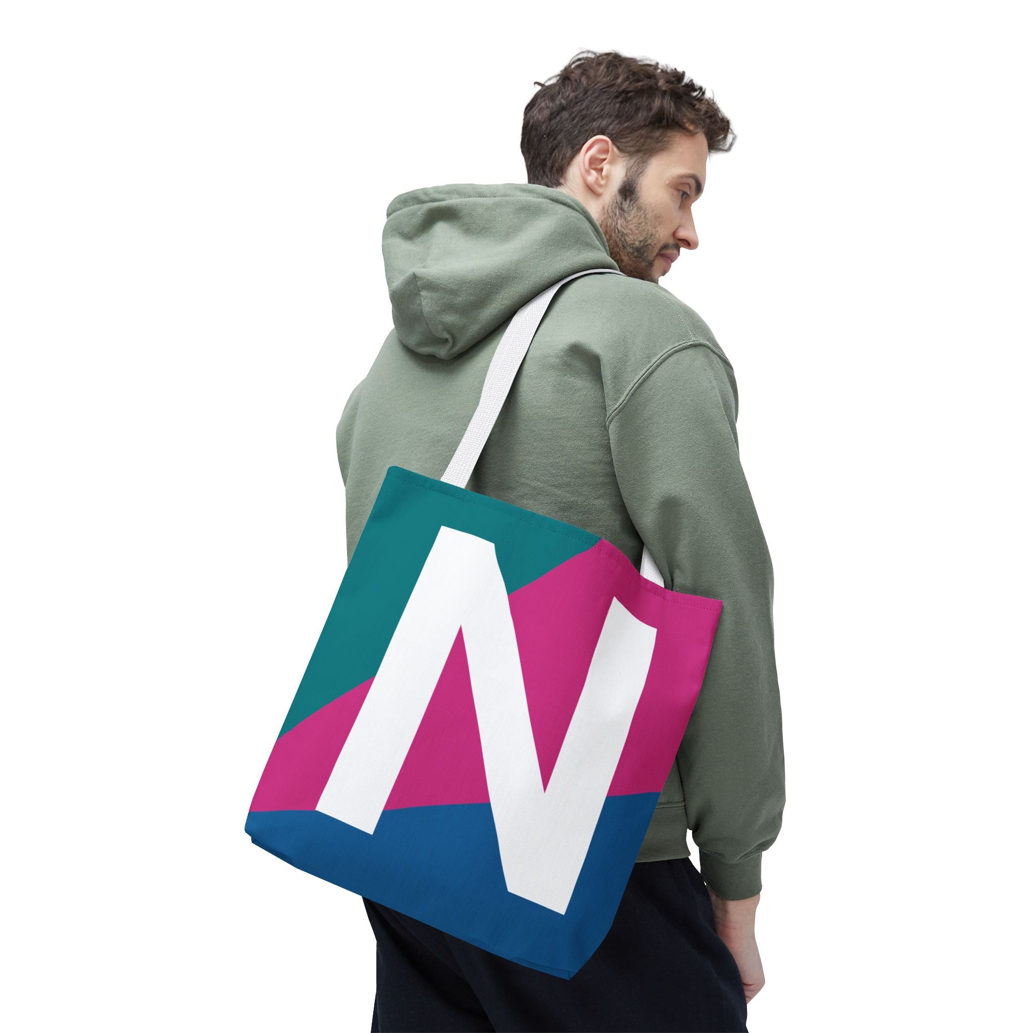 Monogram 'N' Colorblock Tote Bag — Personalized Initial N Shoulder Tote