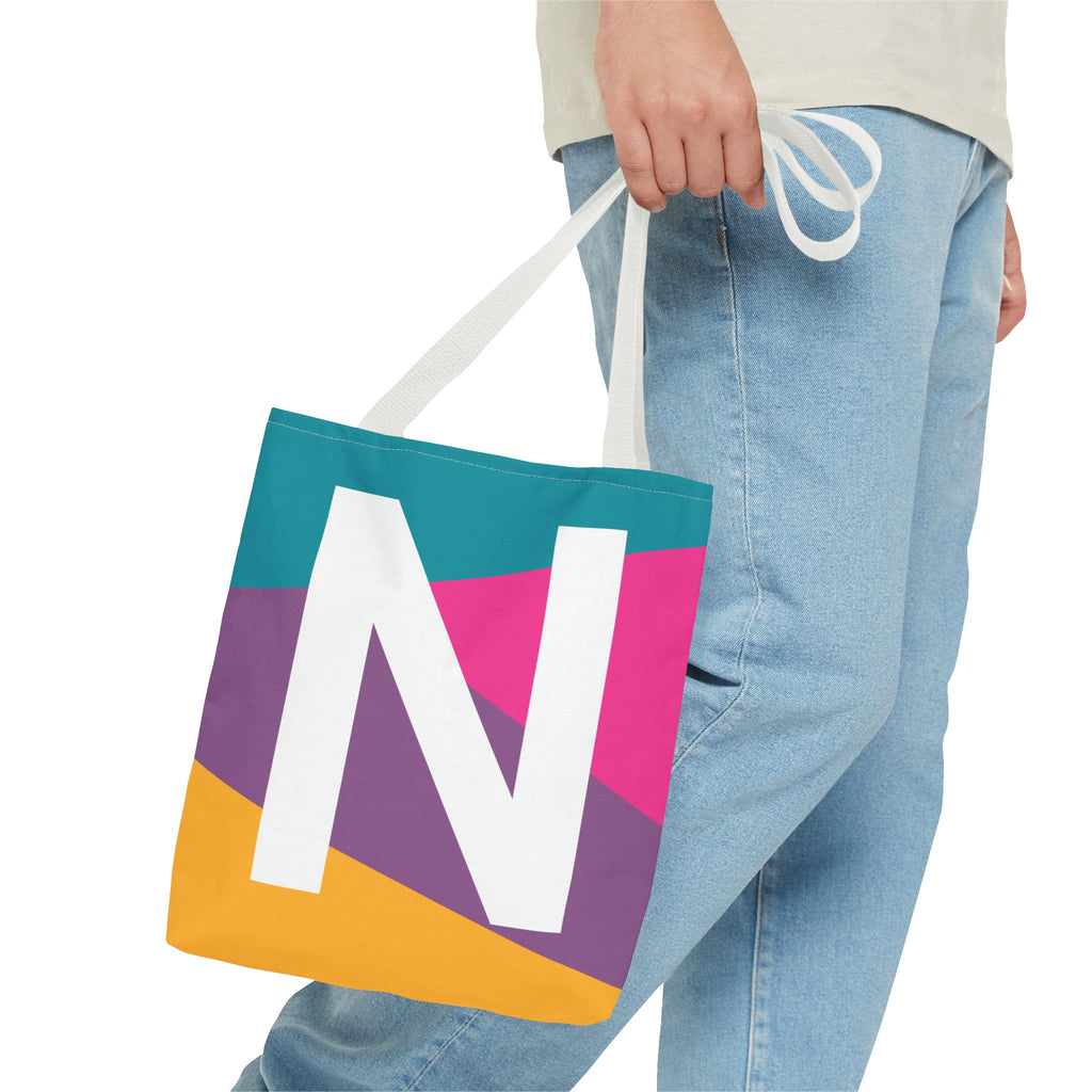 Monogram 'N' Colorblock Tote Bag — Personalized Initial N Shoulder Tote