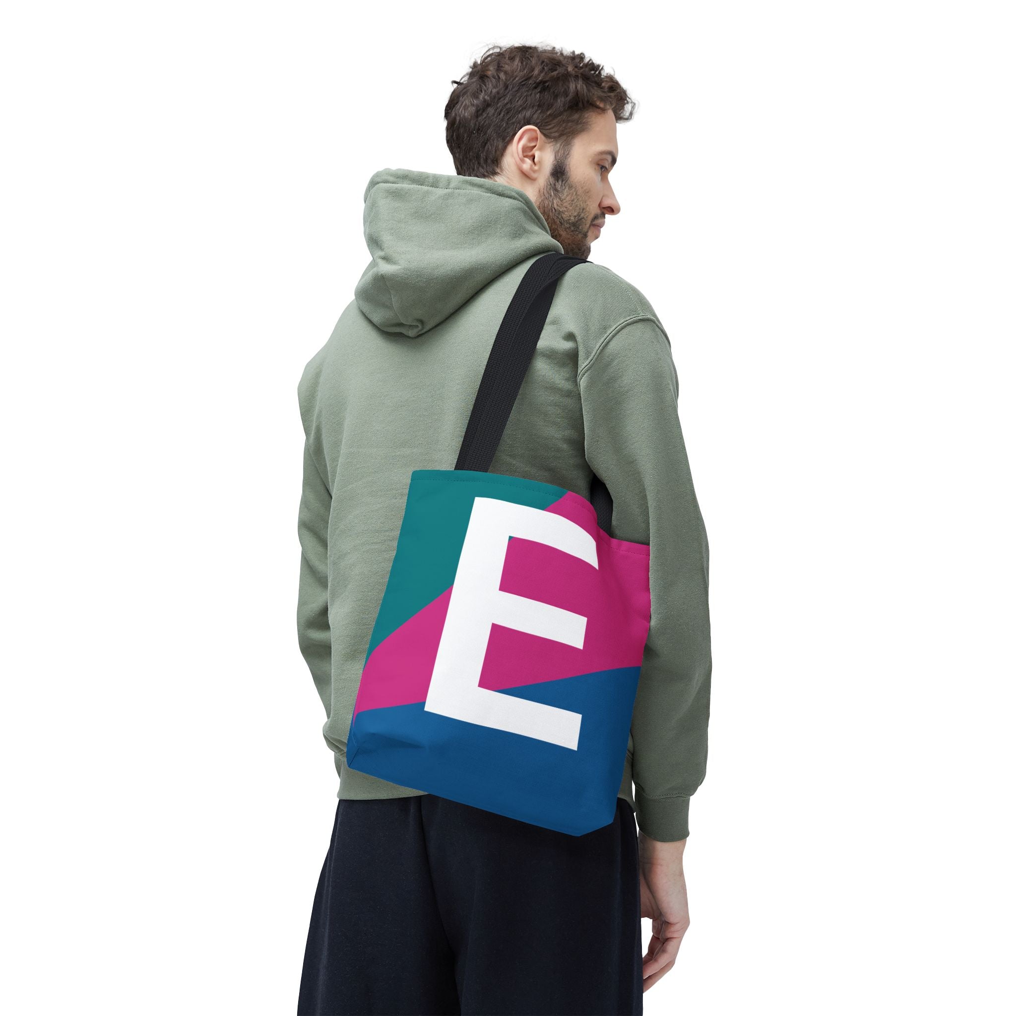 Monogram 'E' Colorblock Tote Bag — Personalized Initial E Shoulder Tote