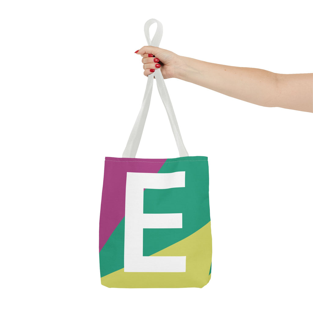 Monogram 'E' Colorblock Tote Bag — Personalized Initial E Shoulder Tote