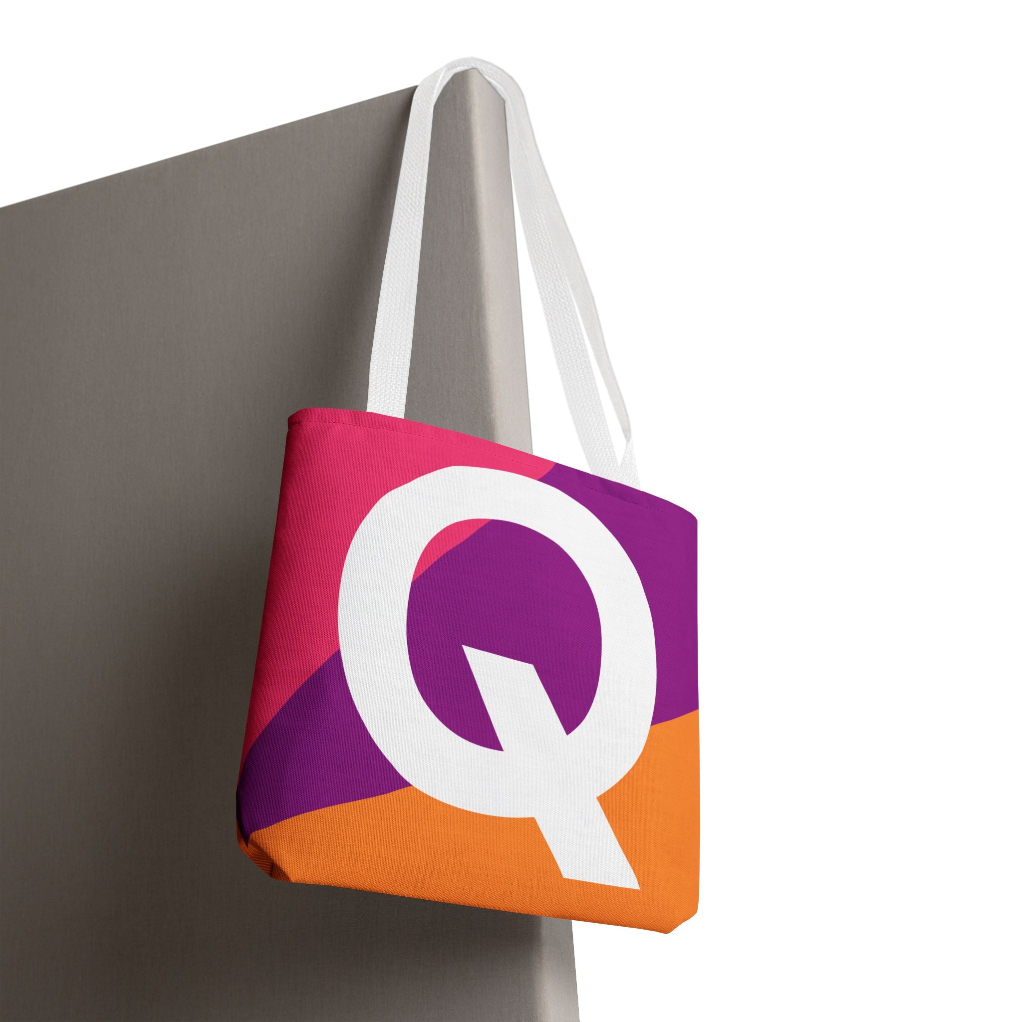 Monogram 'Q' Colorblock Tote Bag — Personalized Initial Q Shoulder Tote