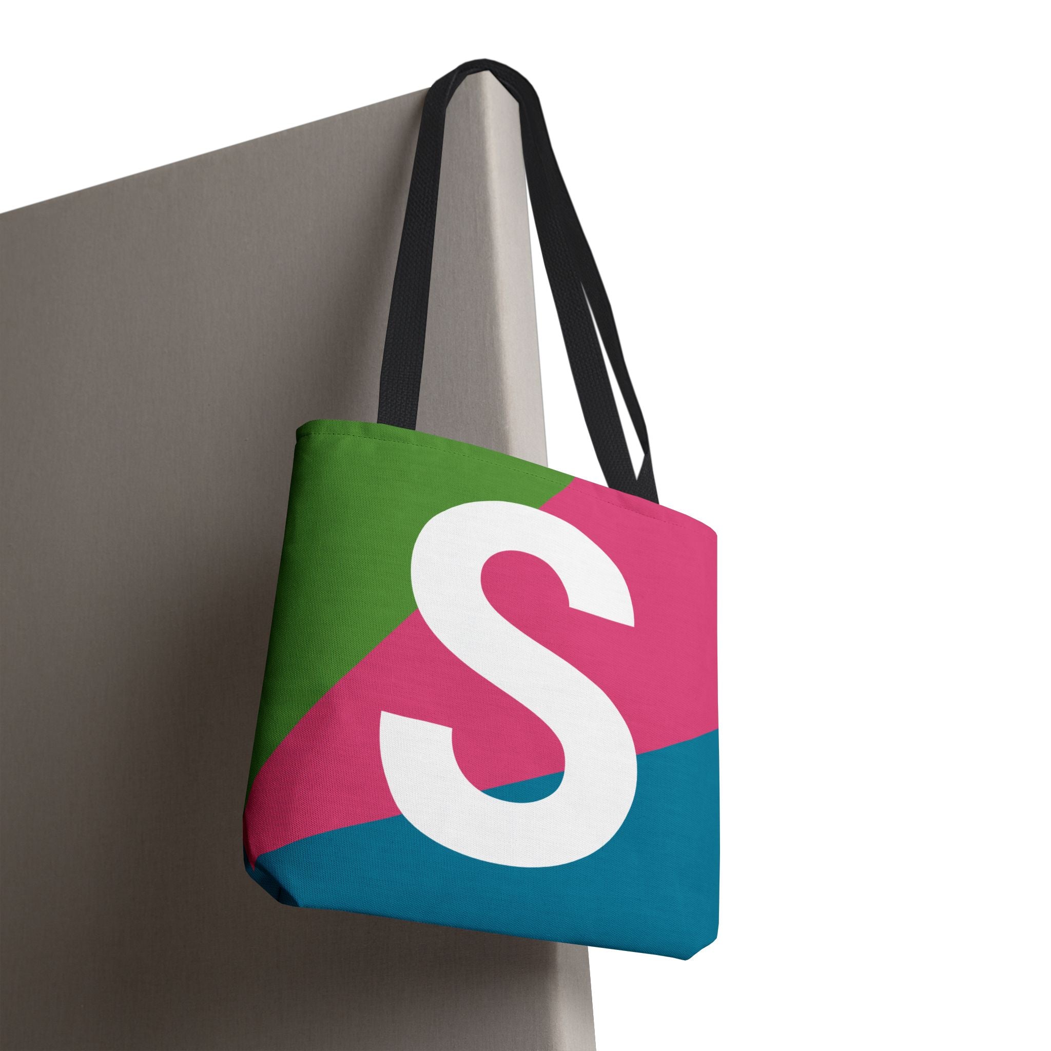 Monogram 'S' Colorblock Tote Bag — Personalized Initial S Shoulder Tote
