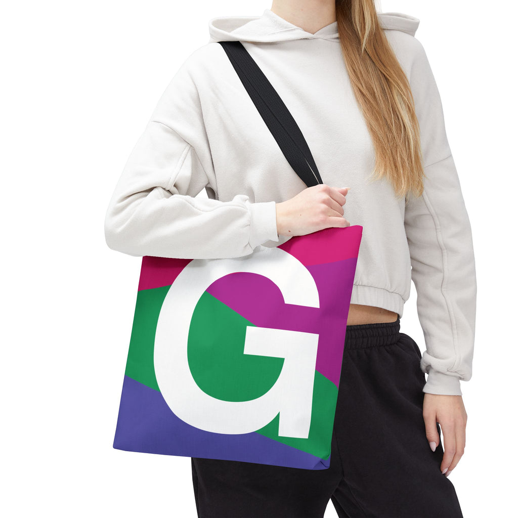 Monogram 'G' Colorblock Tote Bag — Personalized Initial G Shoulder Tote