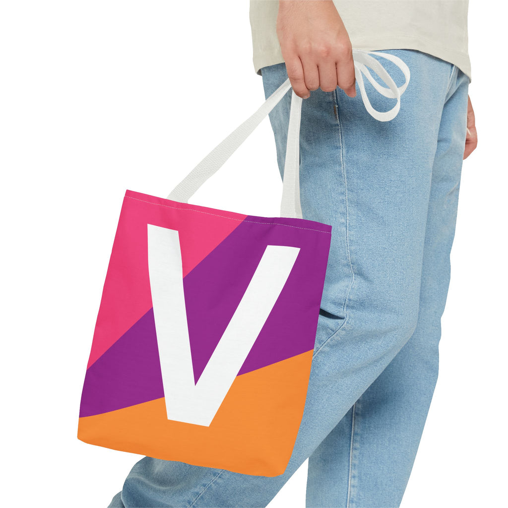 Monogram 'V' Colorblock Tote Bag — Personalized Initial V Shoulder Tote