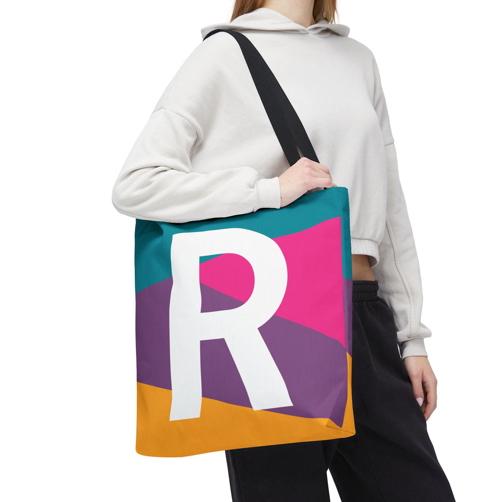 Monogram 'R' Colorblock Tote Bag — Personalized Initial R Shoulder Tote