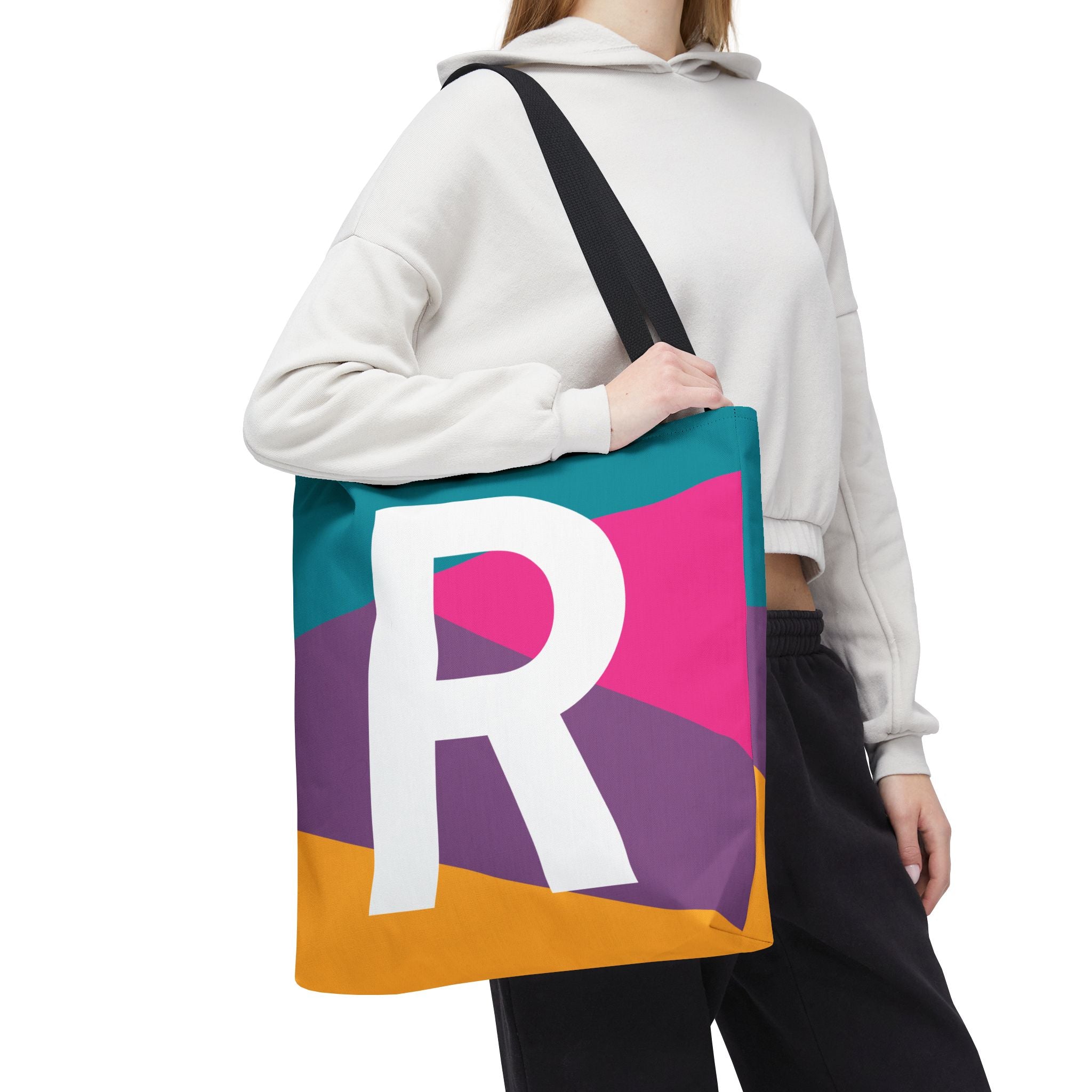 Monogram 'R' Colorblock Tote Bag — Personalized Initial R Shoulder Tote
