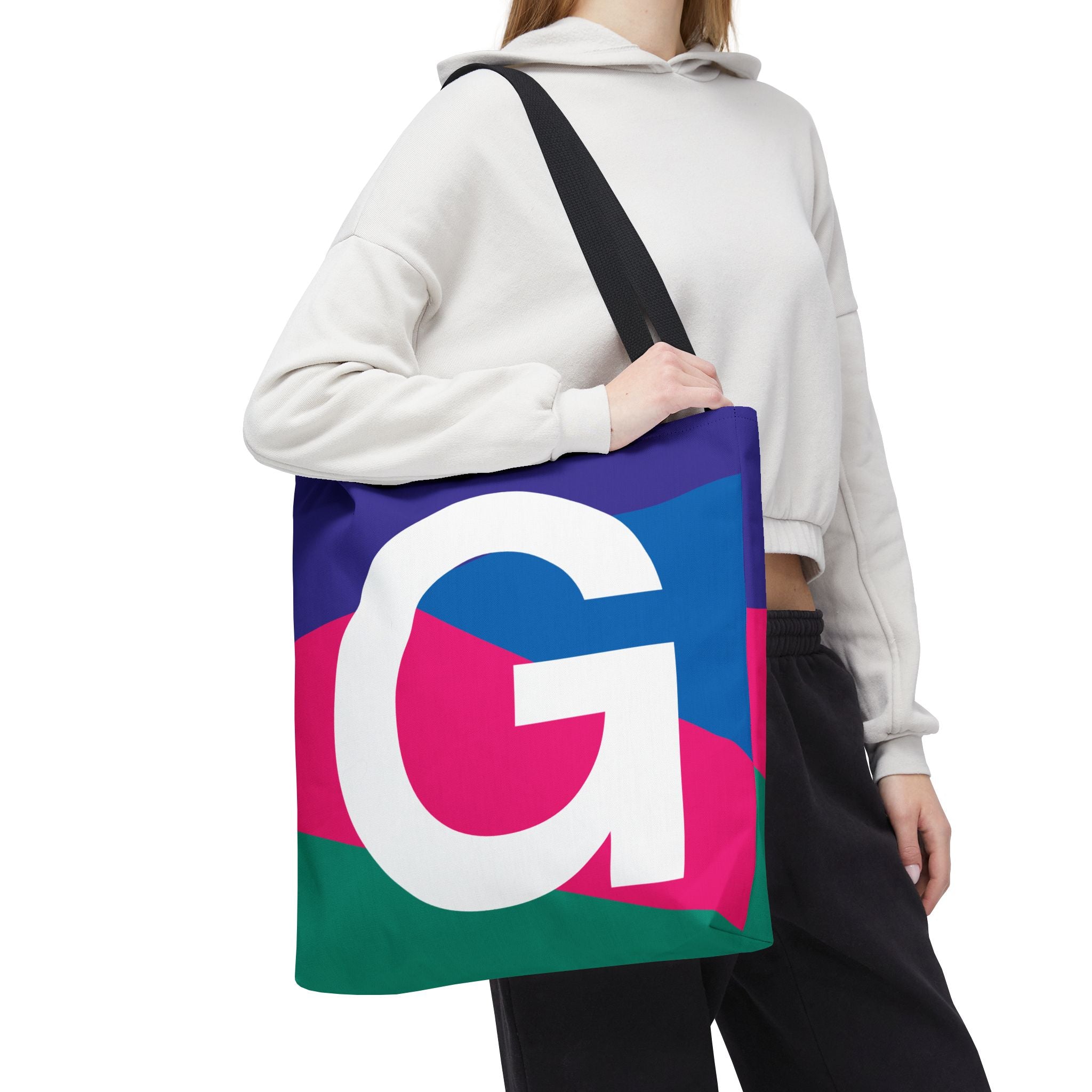 Monogram 'G' Colorblock Tote Bag — Personalized Initial G Shoulder Tote