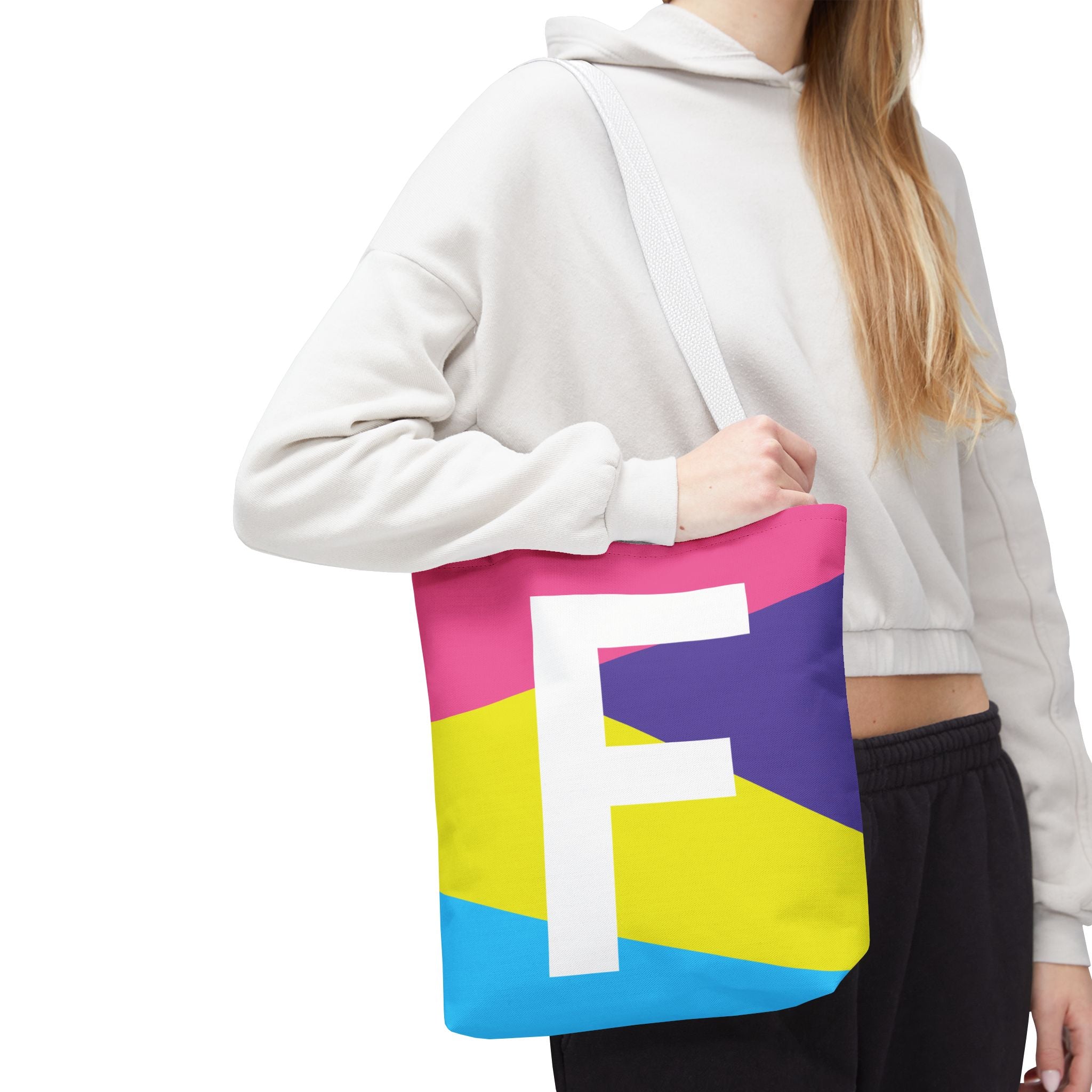 Monogram 'F' Colorblock Tote Bag — Personalized Initial F Shoulder Tote