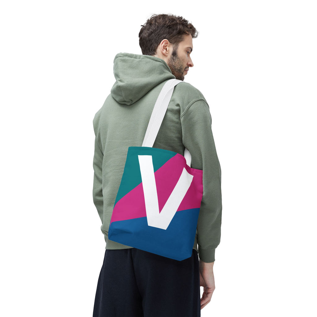 Monogram 'V' Colorblock Tote Bag — Personalized Initial V Shoulder Tote