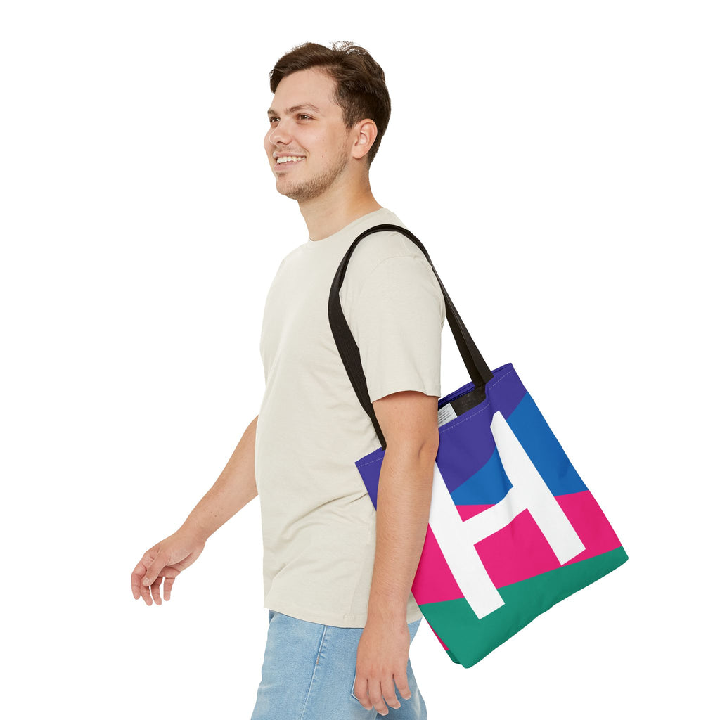 Monogram 'H' Colorblock Tote Bag — Personalized Initial H Shoulder Tote