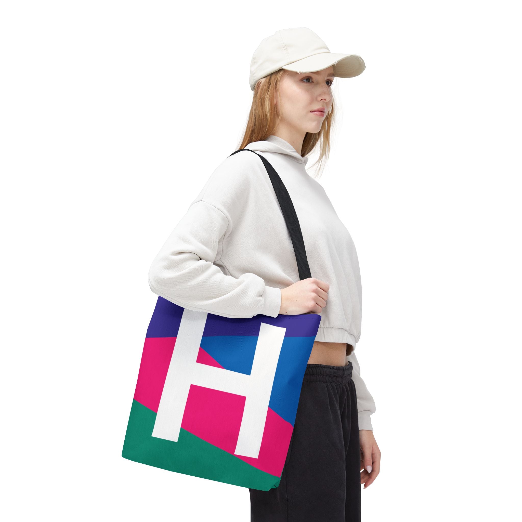 Monogram 'H' Colorblock Tote Bag — Personalized Initial H Shoulder Tote