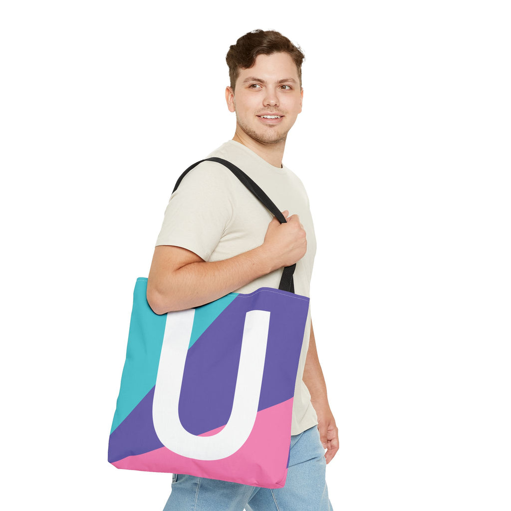 Monogram 'U' Colorblock Tote Bag — Personalized Initial U Shoulder Tote