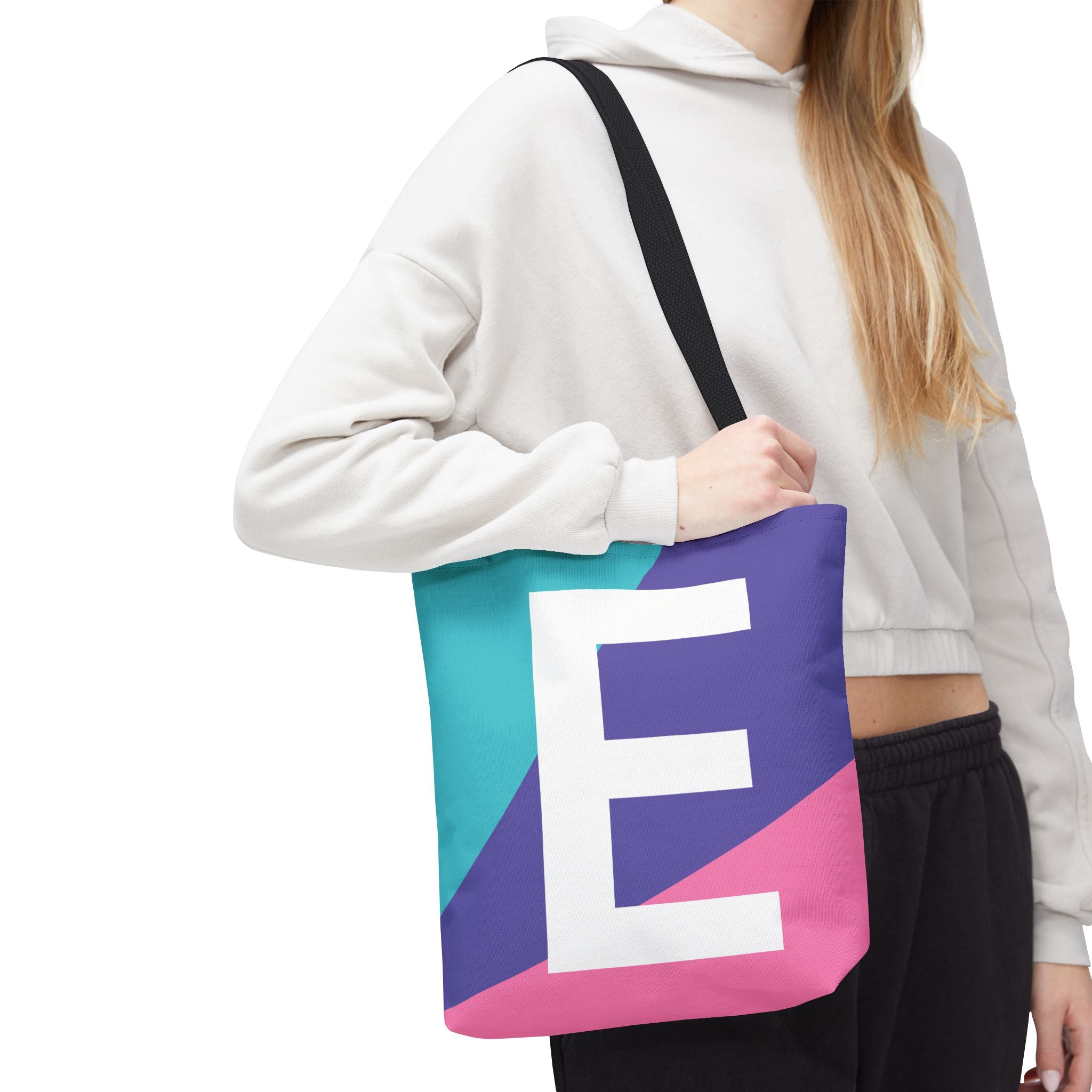 Monogram 'E' Colorblock Tote Bag — Personalized Initial E Shoulder Tote