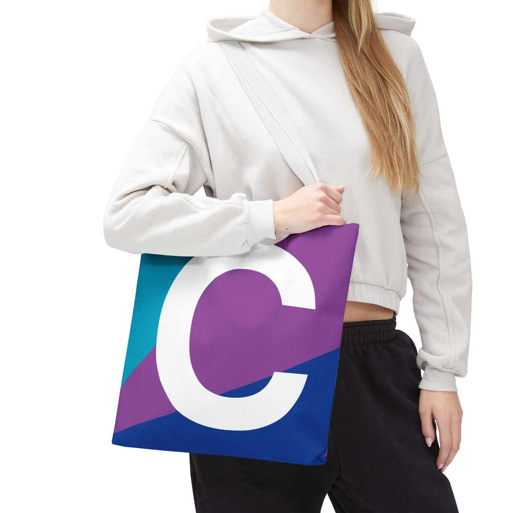 Monogram 'C' Colorblock Tote Bag — Personalized Initial C Shoulder Tote