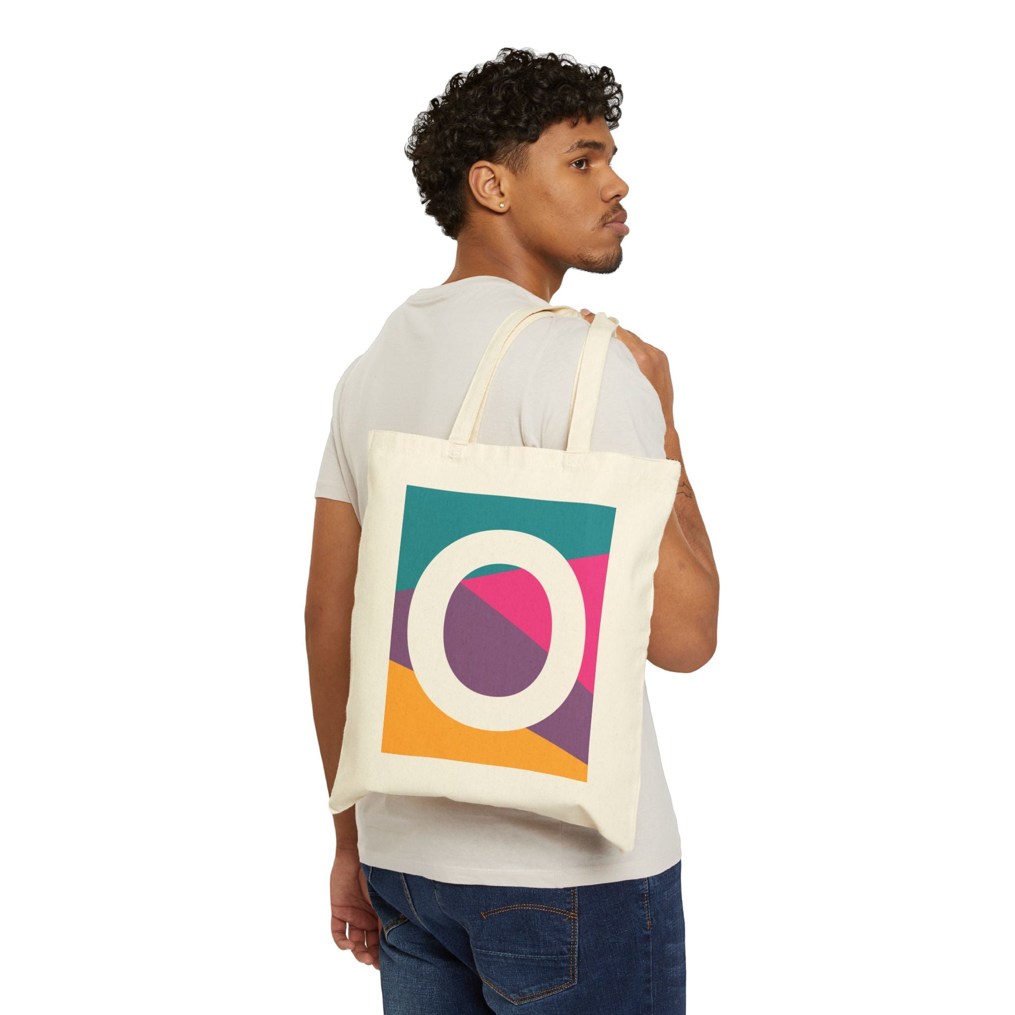 Initial O Colorblock Canvas Tote Bag — Monogram Letter O Reusable Grocery Tote