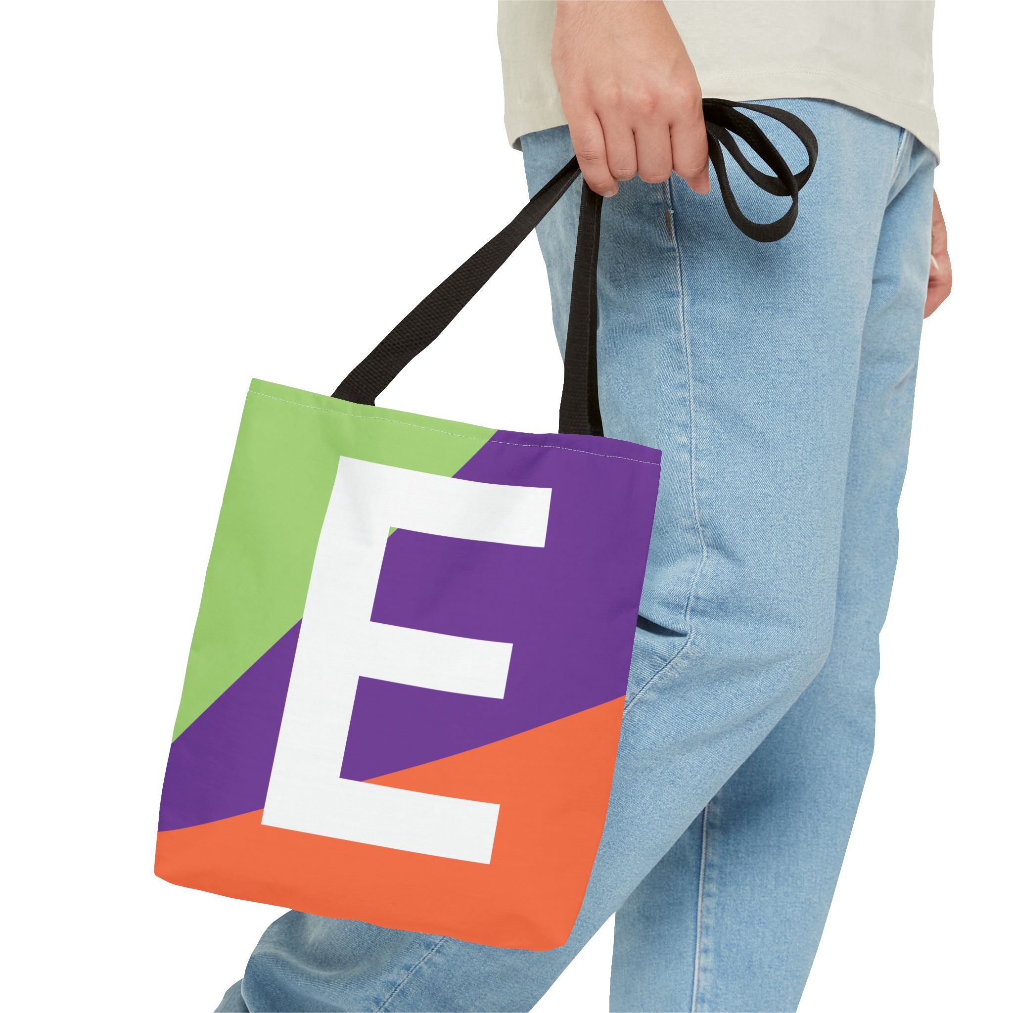 Monogram 'E' Colorblock Tote Bag — Personalized Initial E Shoulder Tote
