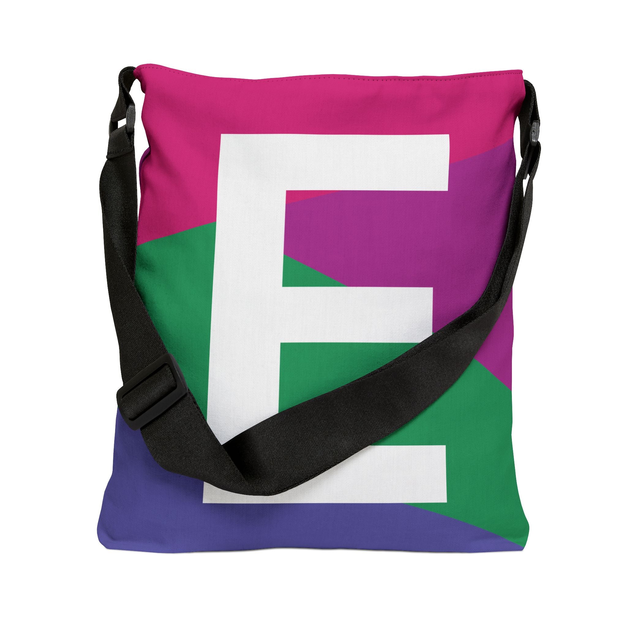 Initial Letter 'E' Colorblock Adjustable Tote Bag — Monogram Alphabet Shoulder Bag