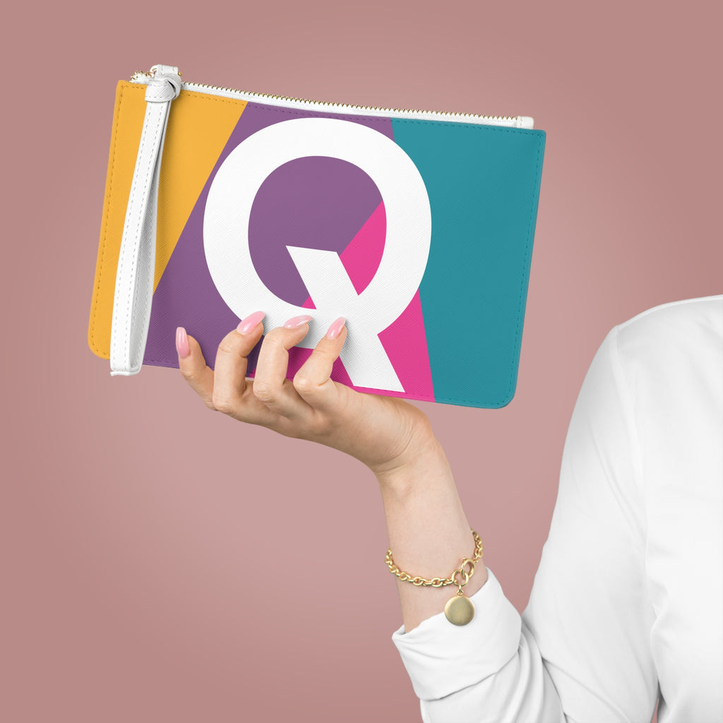 Monogram 'Q' Colorblock Clutch Bag — Bold Geometric Wristlet for Everyday & Gifts