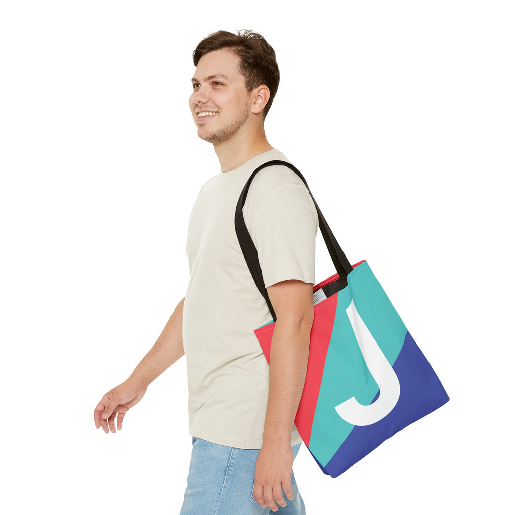 Monogram 'J' Colorblock Tote Bag — Personalized Initial J Shoulder Tote