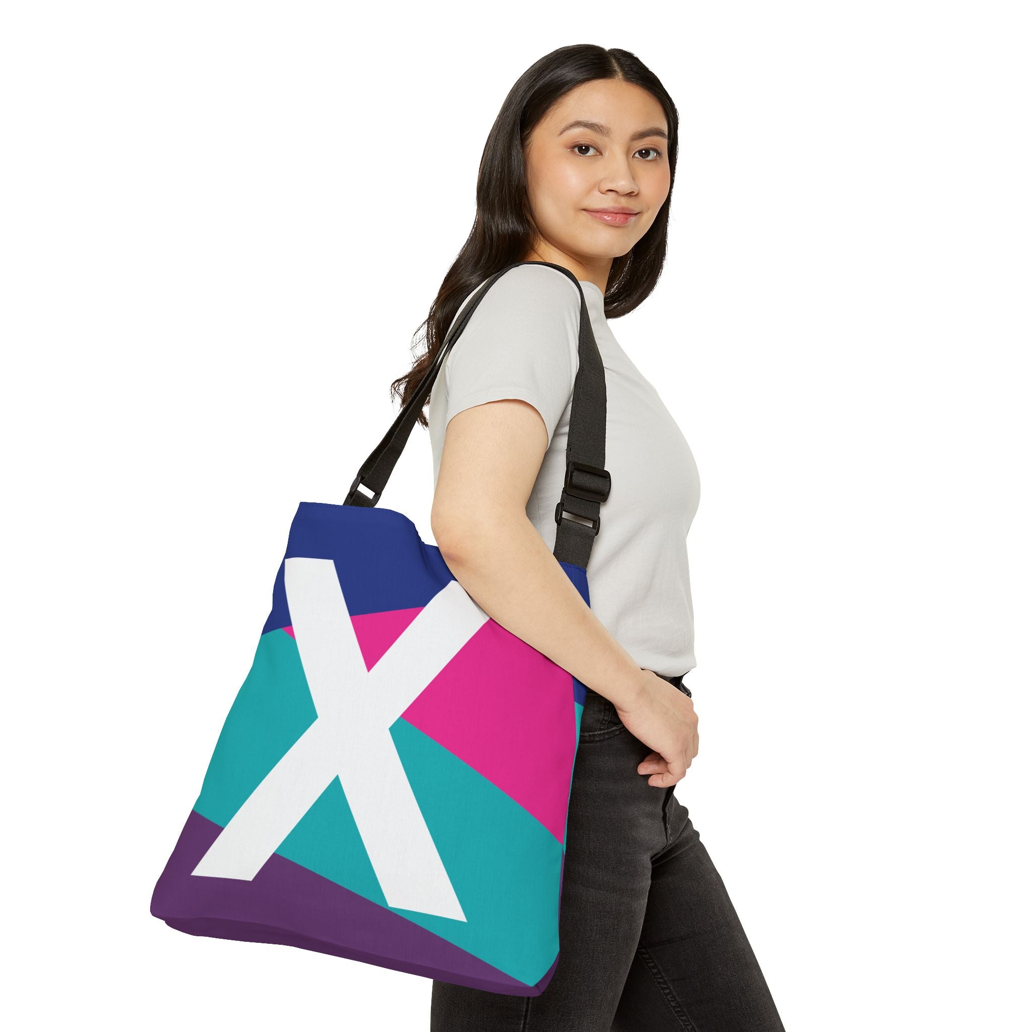 Initial Letter 'X' Colorblock Adjustable Tote Bag — Monogram Alphabet Shoulder Bag