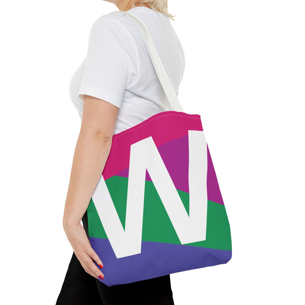 Monogram 'W' Colorblock Tote Bag — Personalized Initial W Shoulder Tote