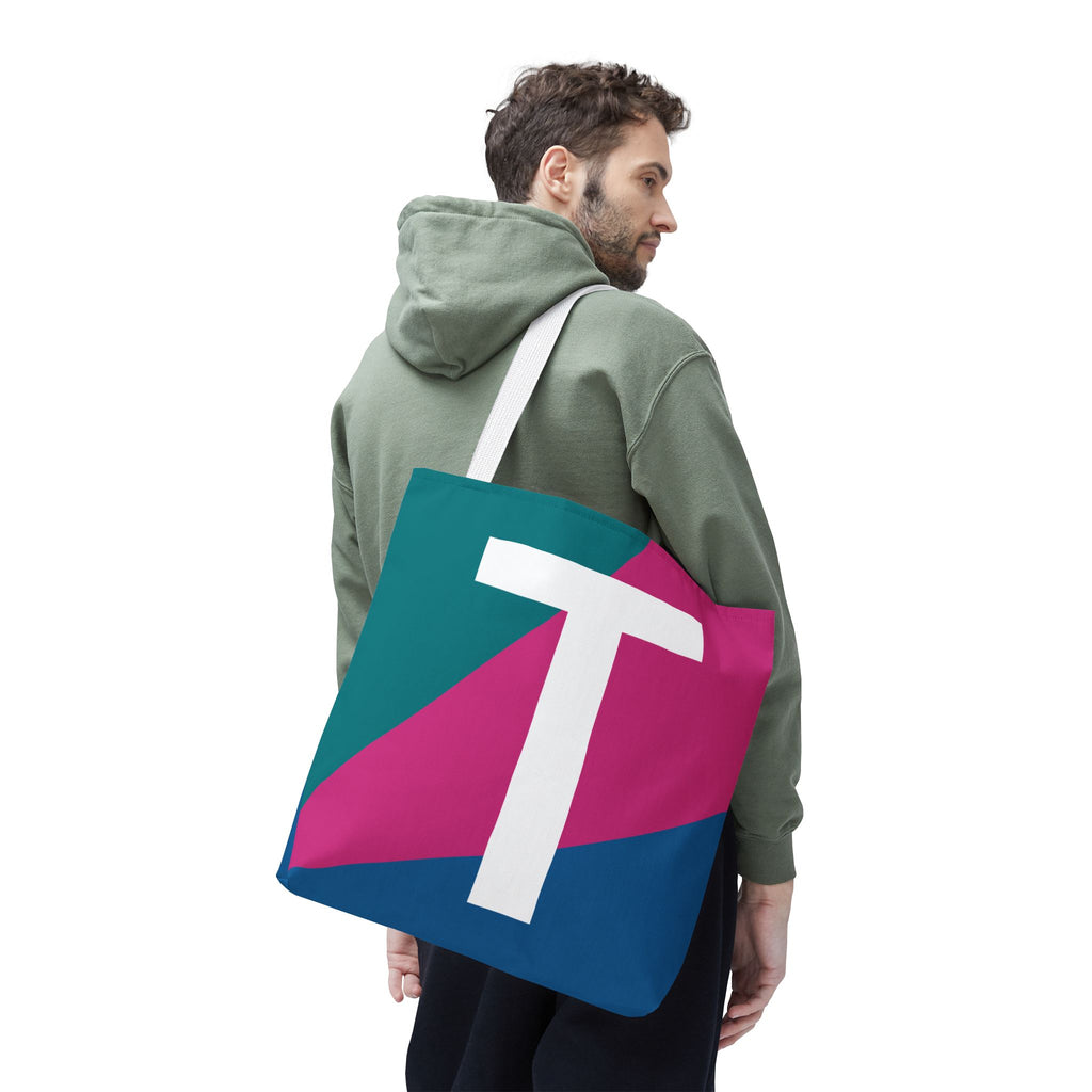 Monogram 'T' Colorblock Tote Bag — Personalized Initial T Shoulder Tote