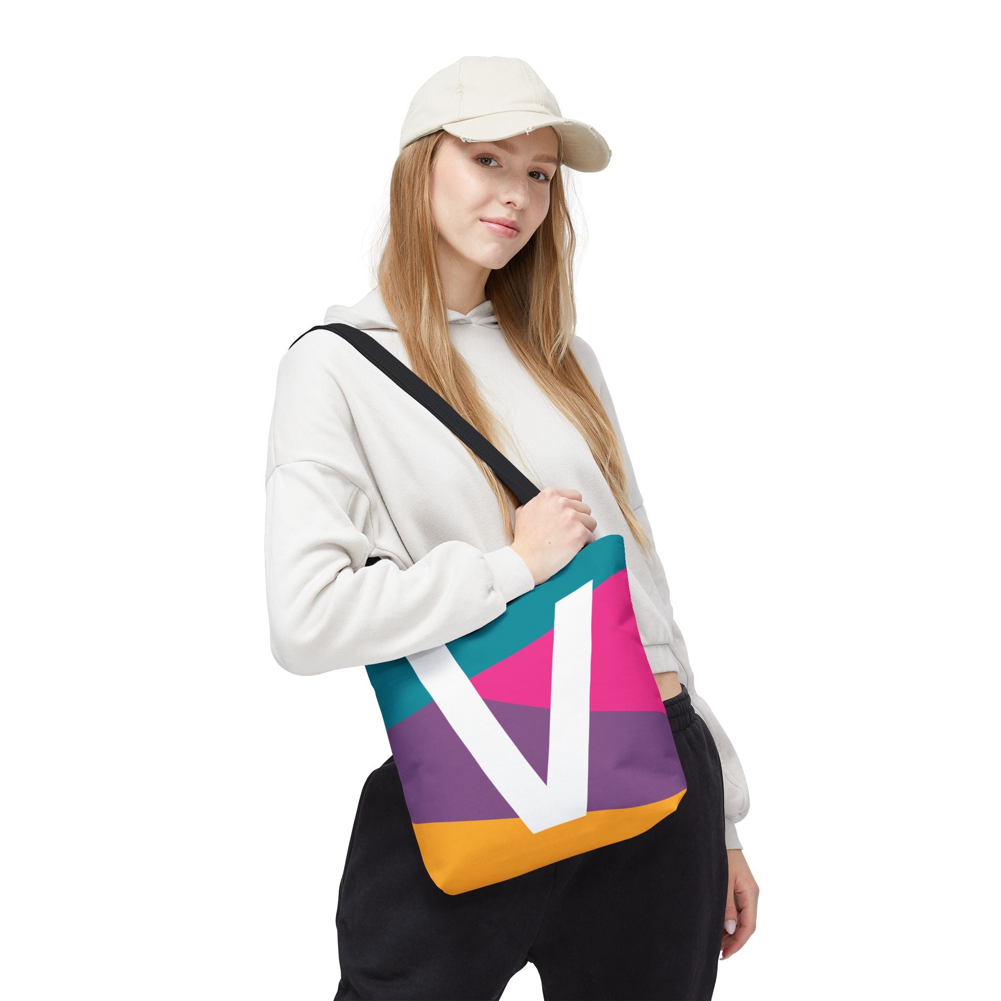 Monogram 'V' Colorblock Tote Bag — Personalized Initial V Shoulder Tote