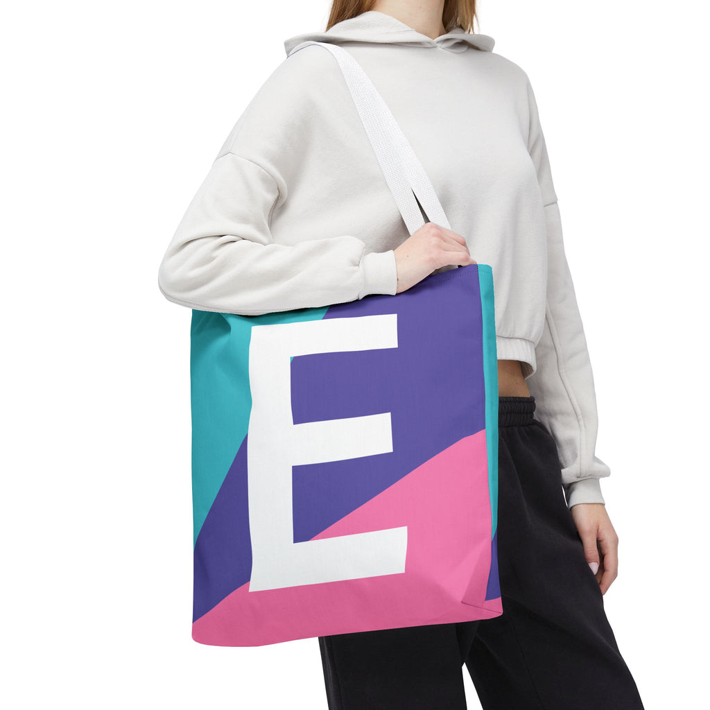 Monogram 'E' Colorblock Tote Bag — Personalized Initial E Shoulder Tote