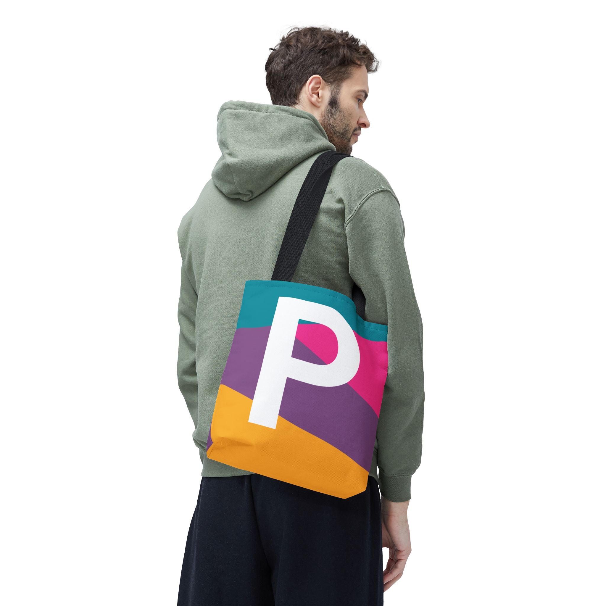 Monogram 'P' Colorblock Tote Bag — Personalized Initial P Shoulder Tote