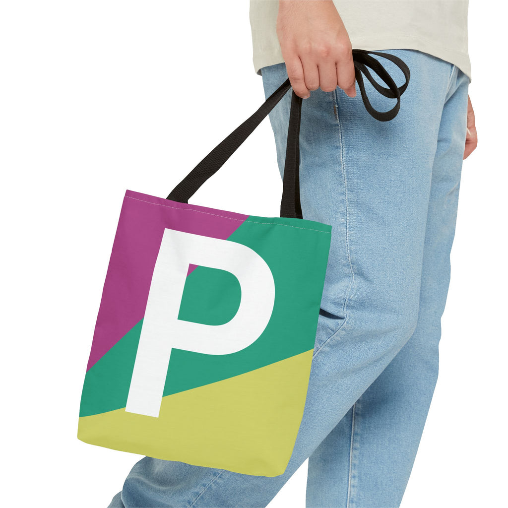 Monogram 'P' Colorblock Tote Bag — Personalized Initial P Shoulder Tote