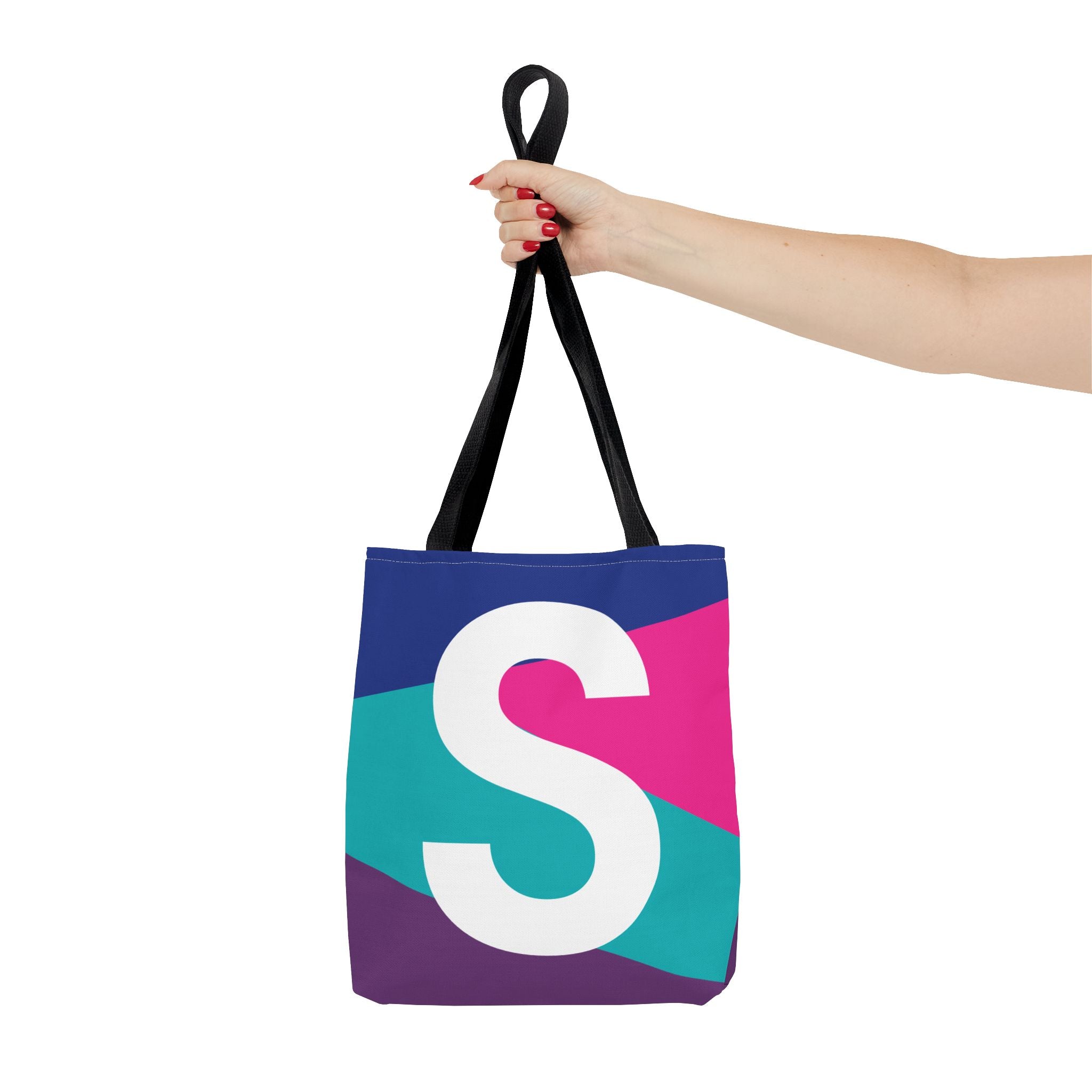 Monogram 'S' Colorblock Tote Bag — Personalized Initial S Shoulder Tote