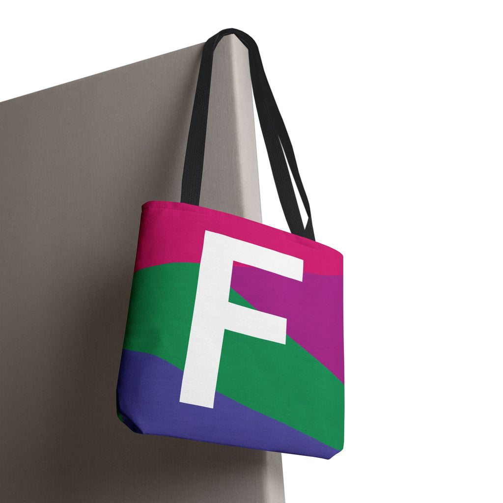 Monogram 'F' Colorblock Tote Bag — Personalized Initial F Shoulder Tote