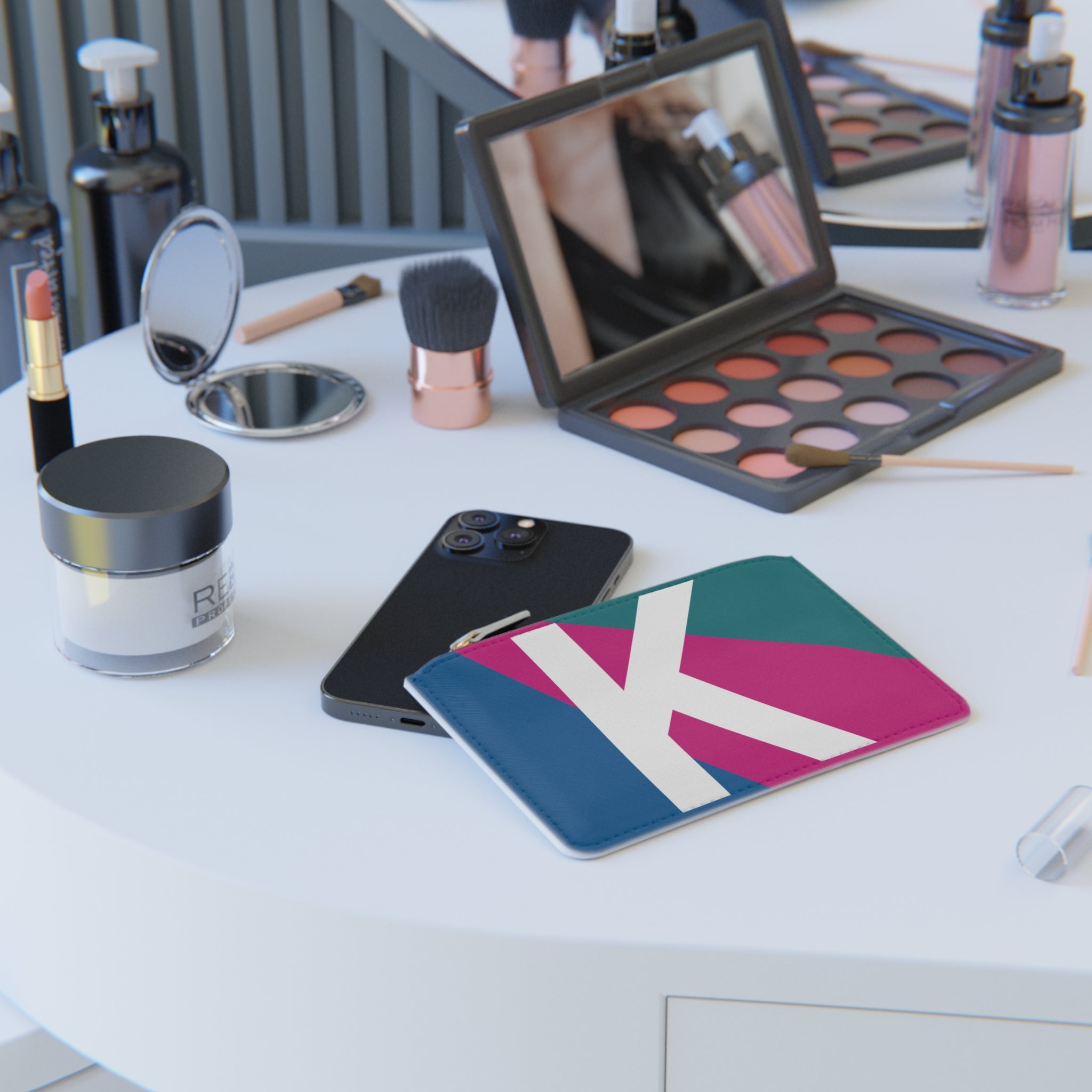 Initial K Mini Clutch — Colorblock Monogram Wristlet Wallet