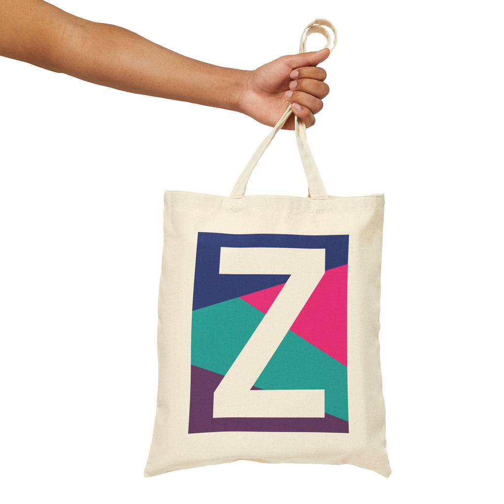 Initial Z Colorblock Canvas Tote Bag — Monogram Letter Z Reusable Grocery Tote