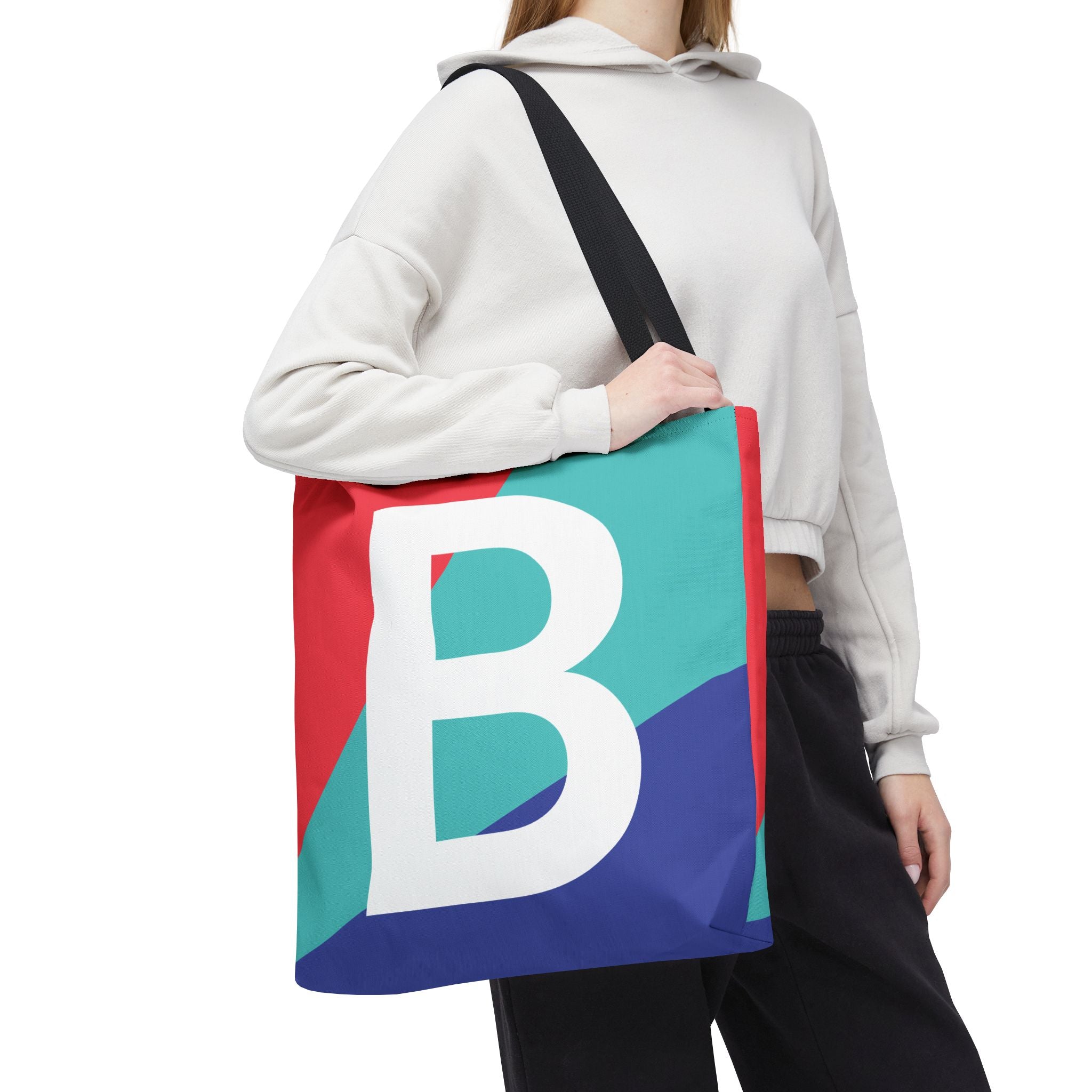 Monogram 'B' Colorblock Tote Bag — Personalized Initial B Shoulder Tote