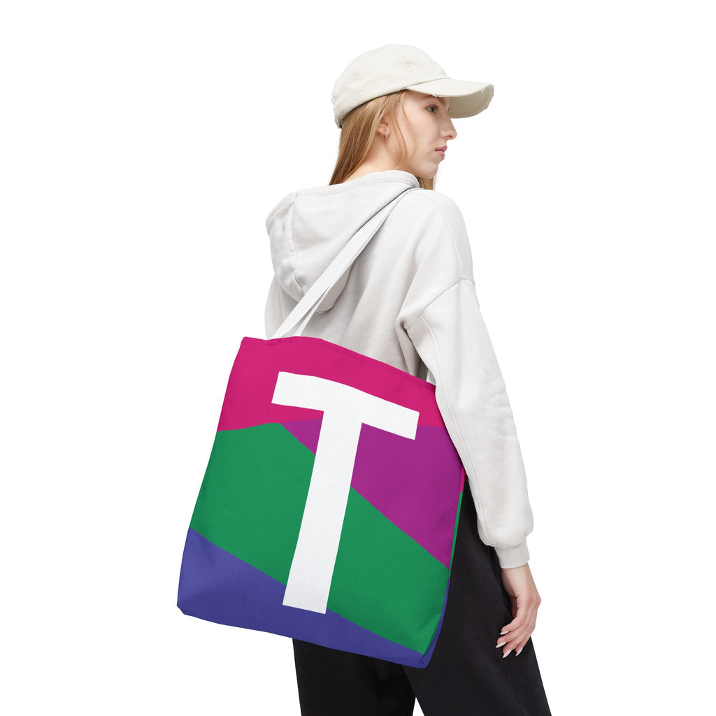 Monogram 'T' Colorblock Tote Bag — Personalized Initial T Shoulder Tote