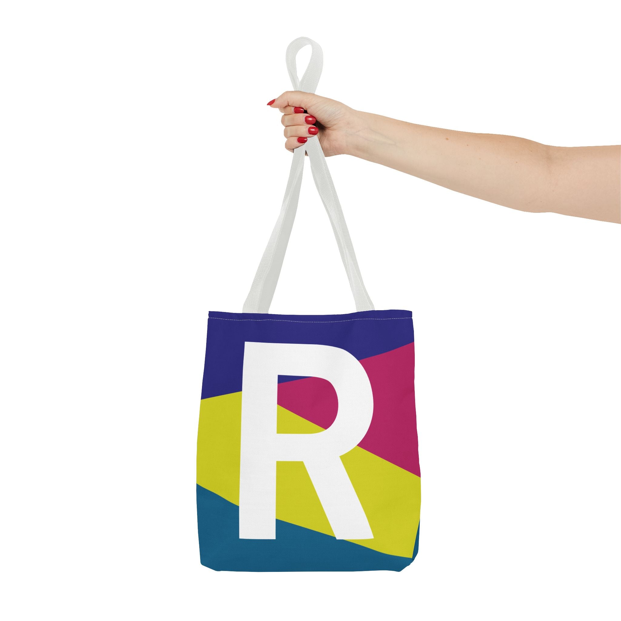 Monogram 'R' Colorblock Tote Bag — Personalized Initial R Shoulder Tote