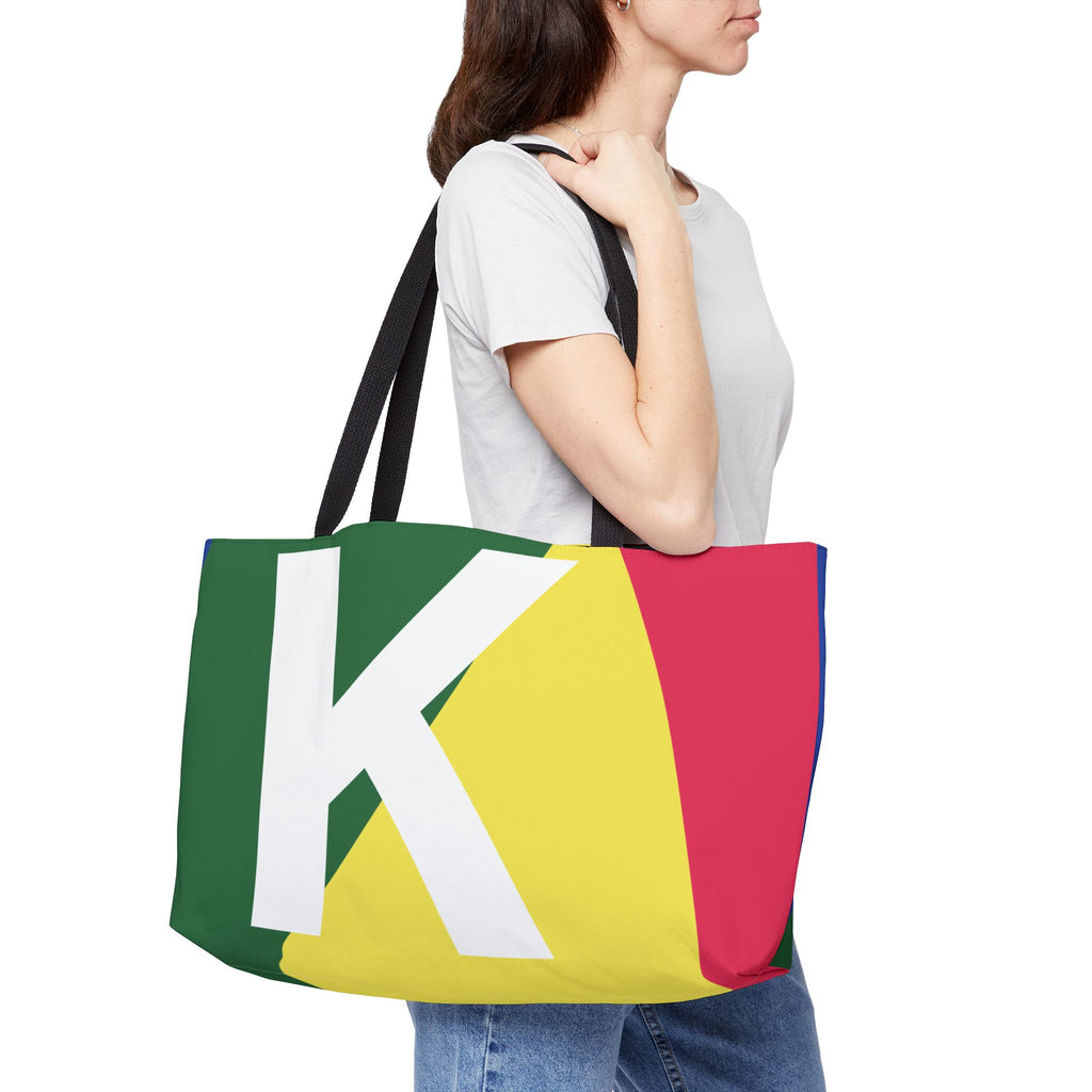 Personalized 'K' Colorblock Tote Bag — Monogram Weekender Tote