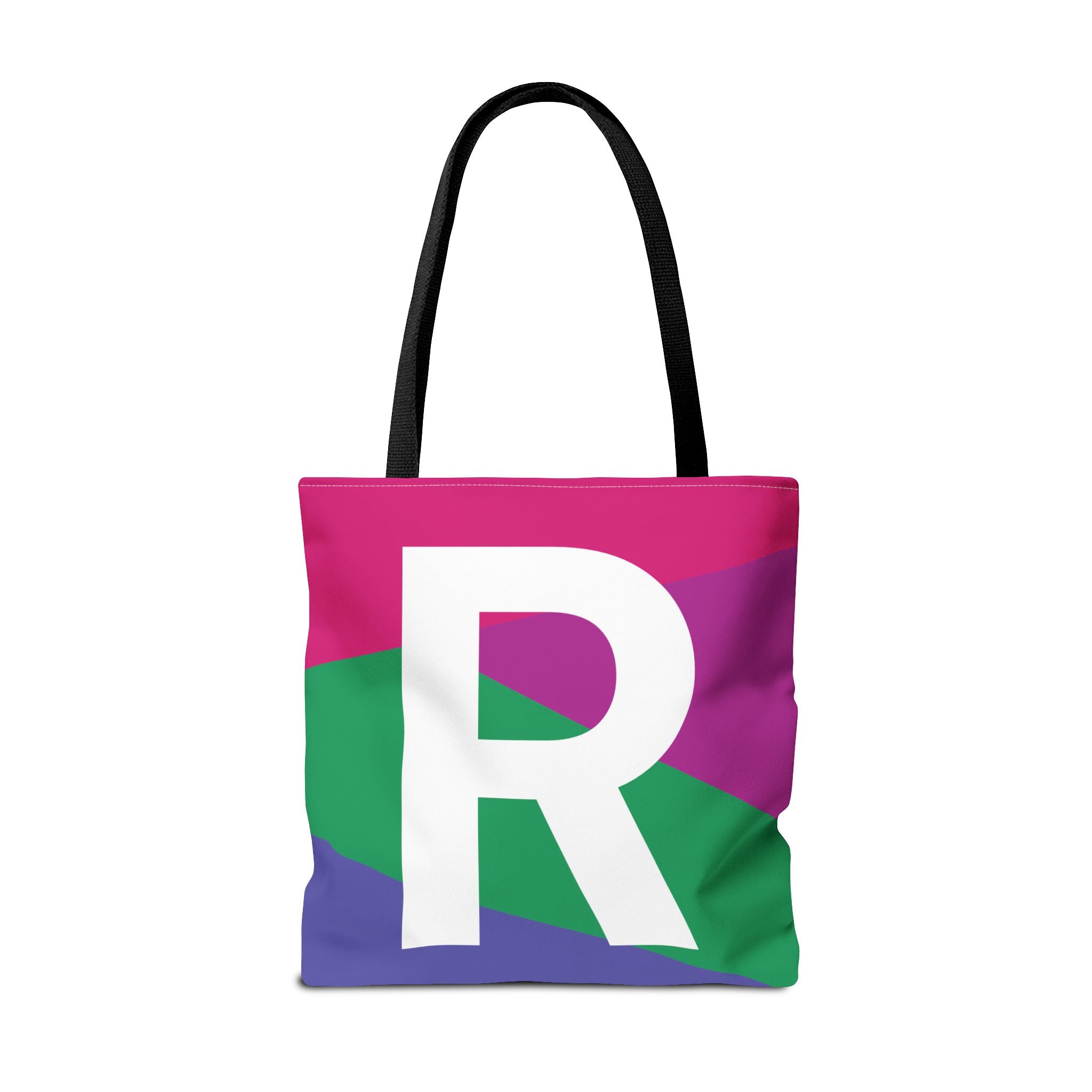 Monogram 'R' Colorblock Tote Bag — Personalized Initial R Shoulder Tote
