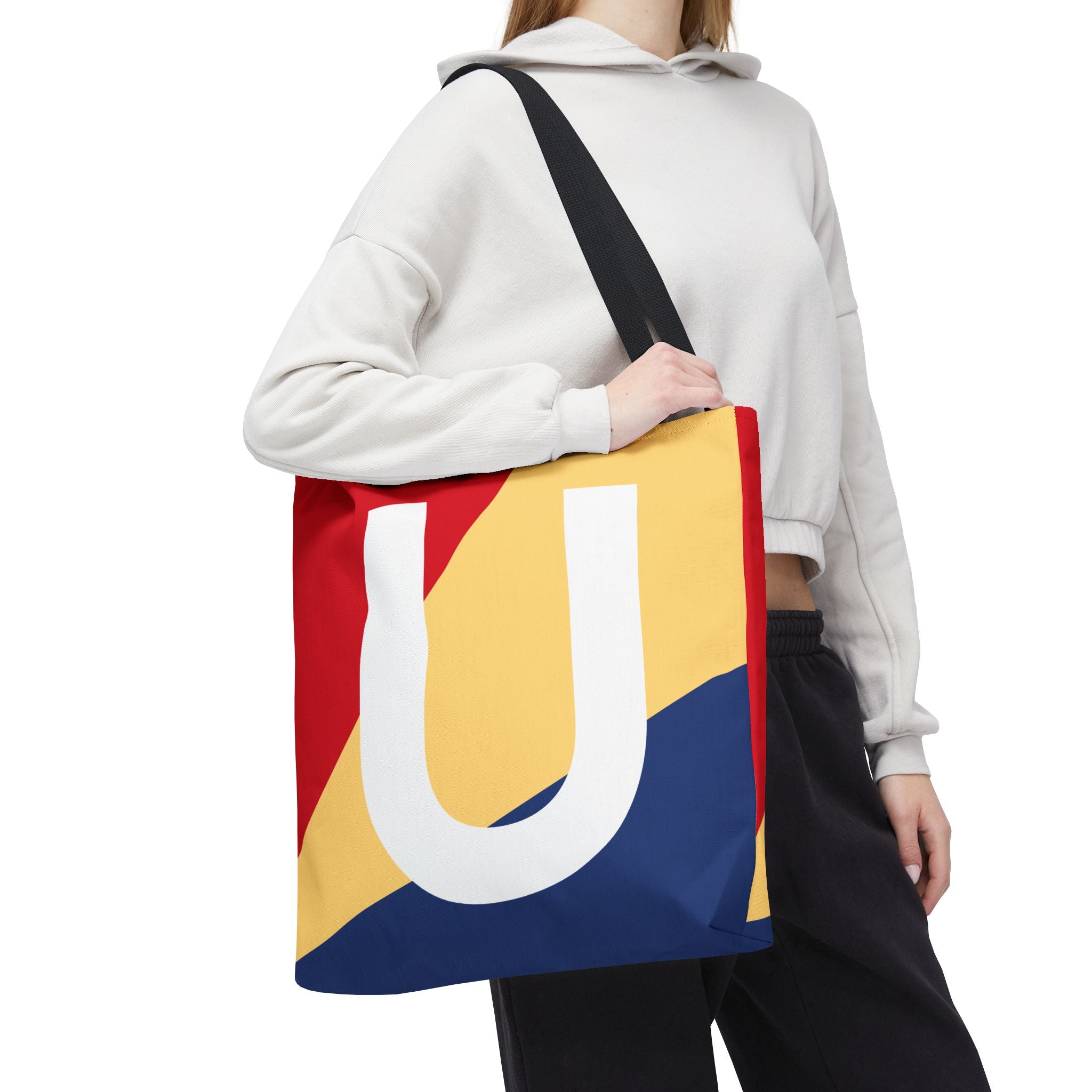Monogram 'U' Colorblock Tote Bag — Personalized Initial U Shoulder Tote